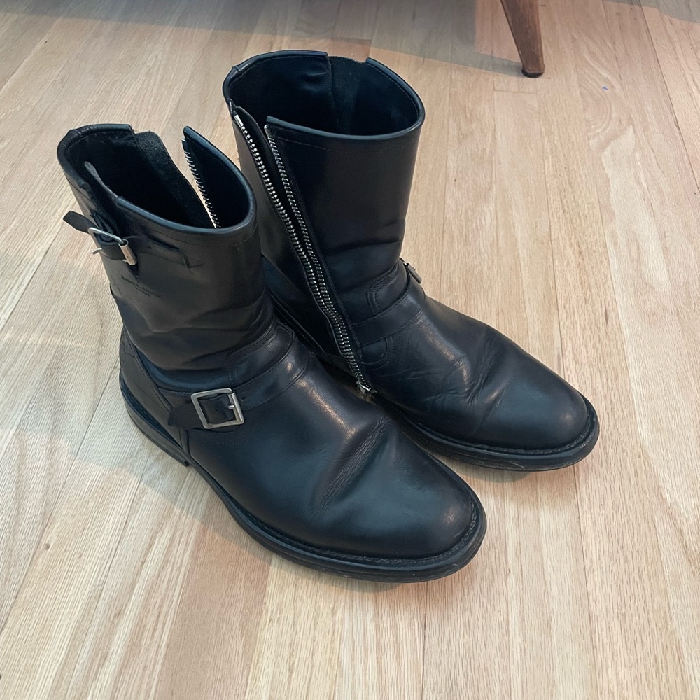Saint Laurent Black Leather Buckle Boots